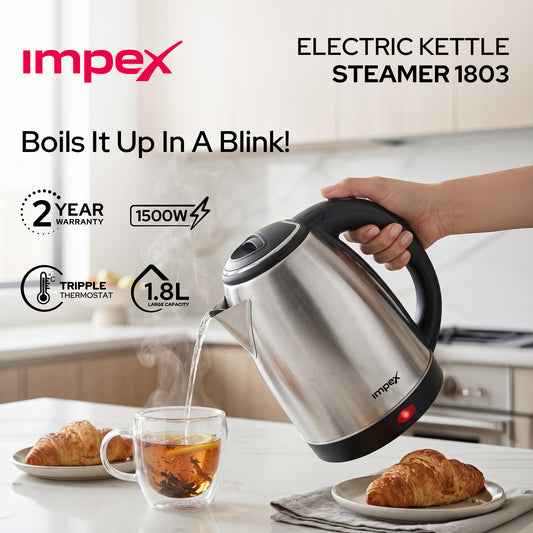 Impex Electric Kettle 1.8 ltr SS Steamer 1803 غلاية كهربائية