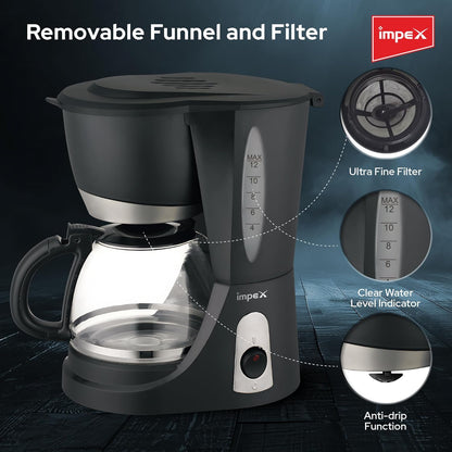 Impex 1.25L Drip Cofee Maker 800W (CM1912) صانعة القهوة بالتنقيط