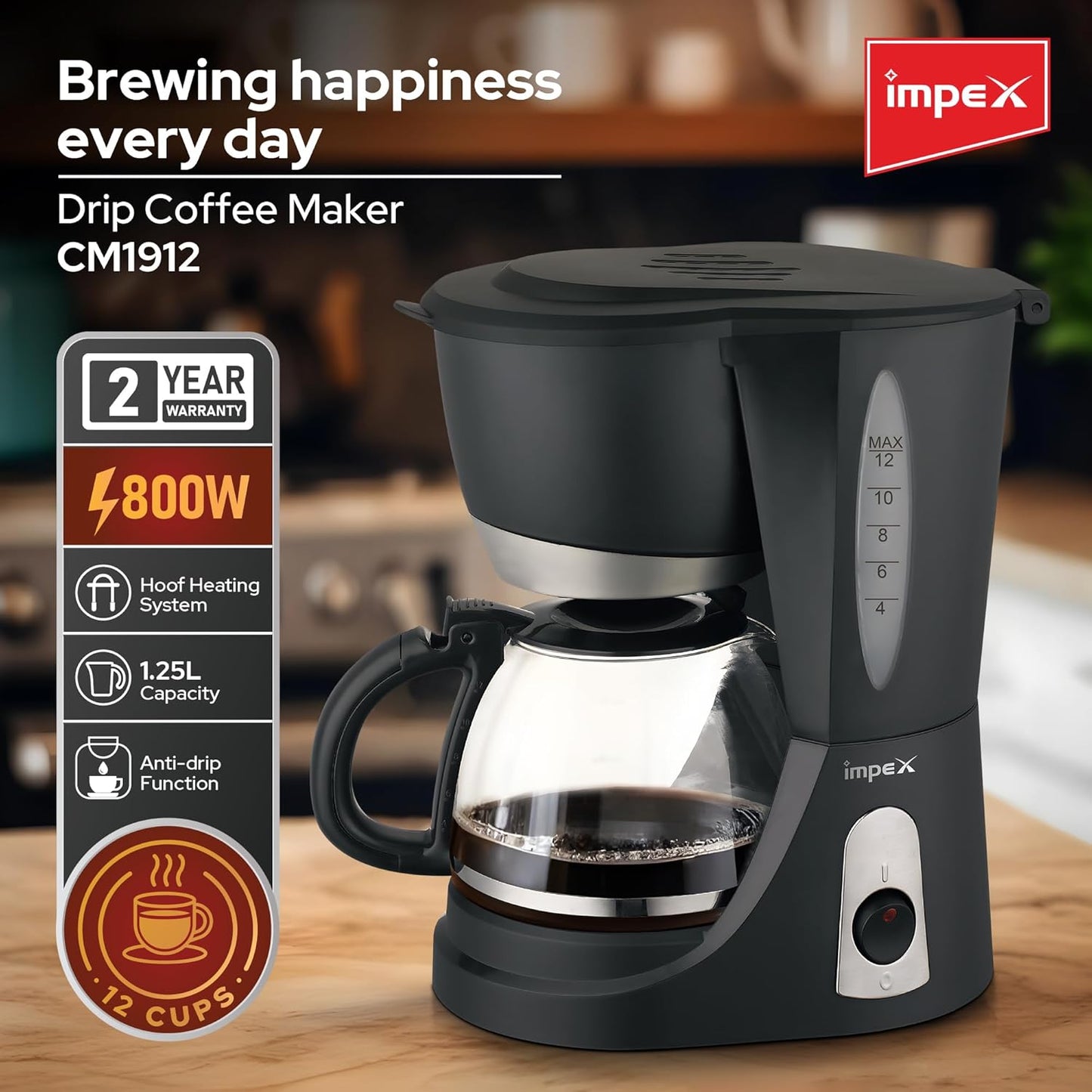 Impex 1.25L Drip Cofee Maker 800W (CM1912) صانعة القهوة بالتنقيط