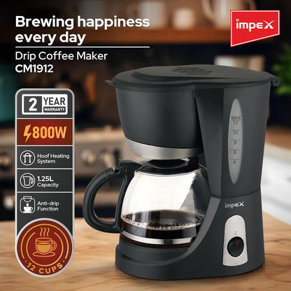 Impex 1.25L Drip Cofee Maker 800W (CM1912) صانعة القهوة بالتنقيط