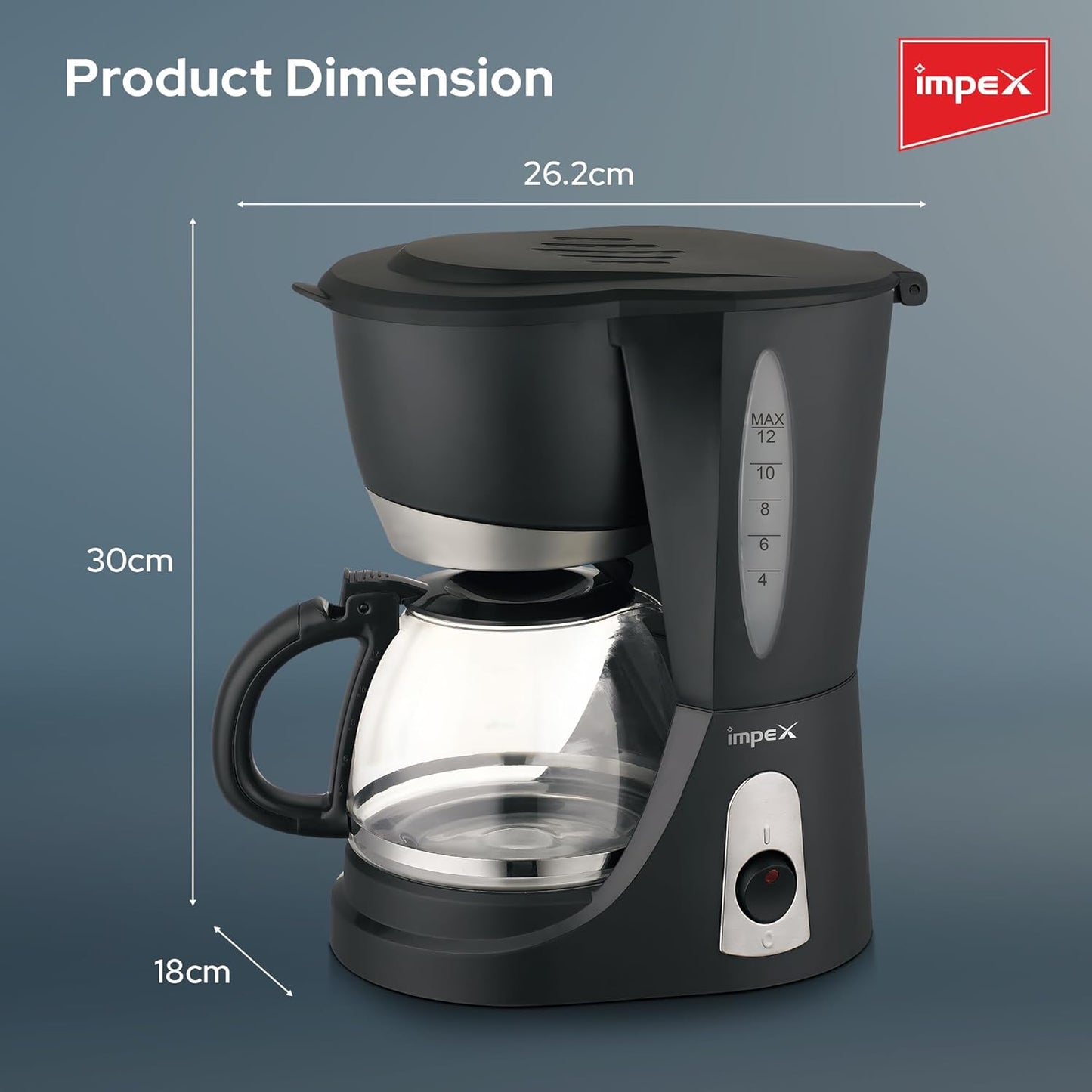 Impex 1.25L Drip Cofee Maker 800W (CM1912) صانعة القهوة بالتنقيط