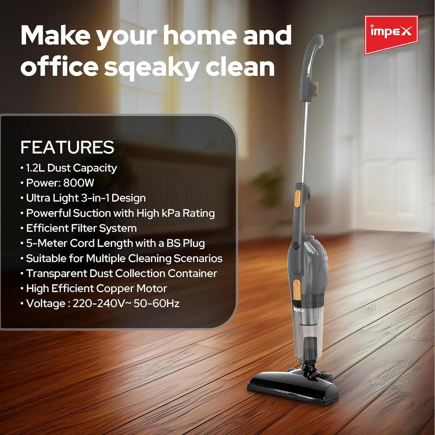 Impex 800W Stick Vacuum Cleaner (VC4702) مكنسة كهربائية