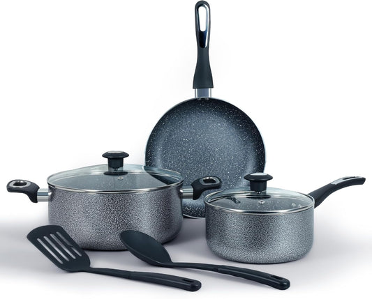 Impex Royal Nonstick Granite Cookware 7Pcs Set NCB7104 أواني طهي جرانيت رويال غير لاصقة من إيمبكس، طقم 7 قطع NCB7104