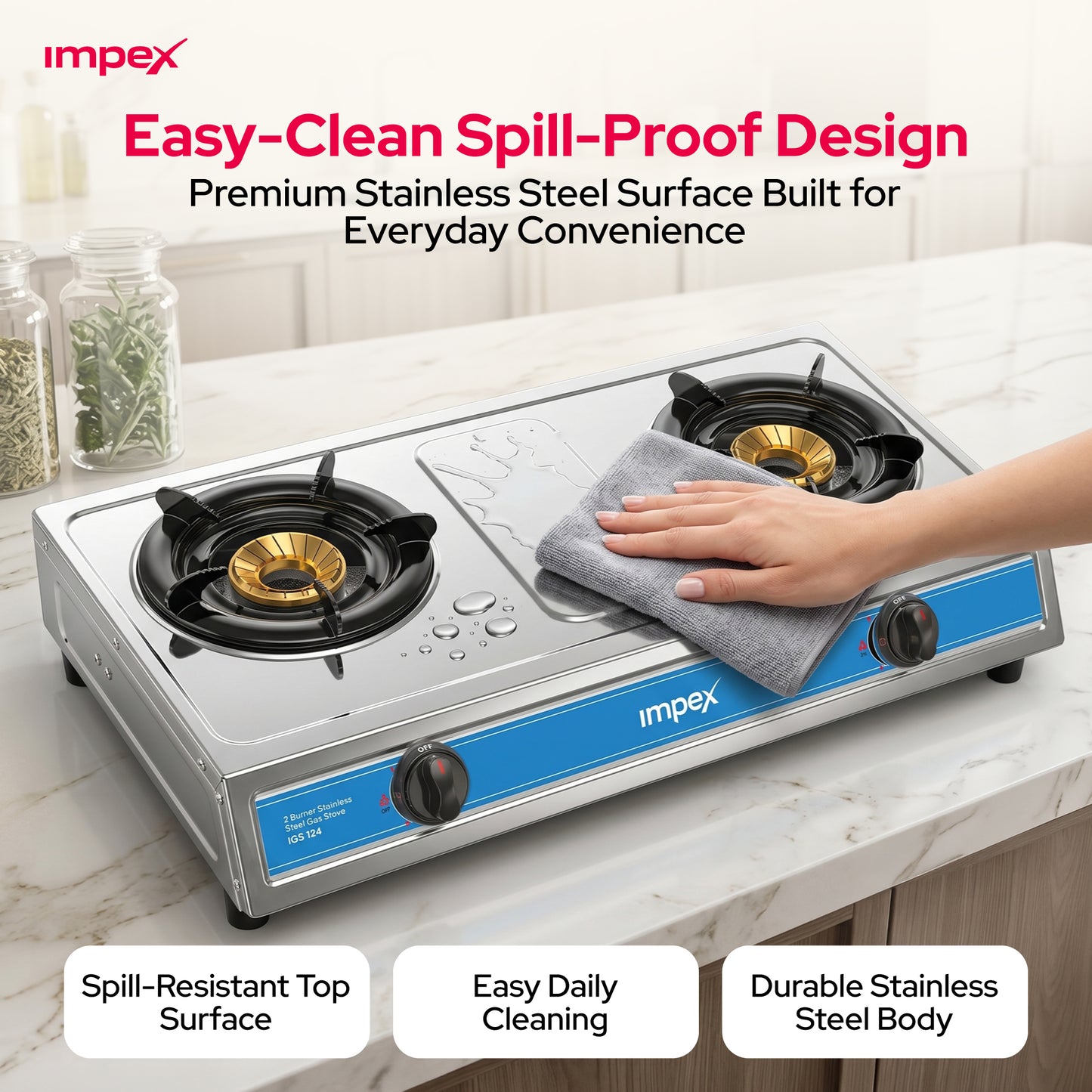 Impex 2Br SS LP Gas Stove IGS 124 موقد غاز