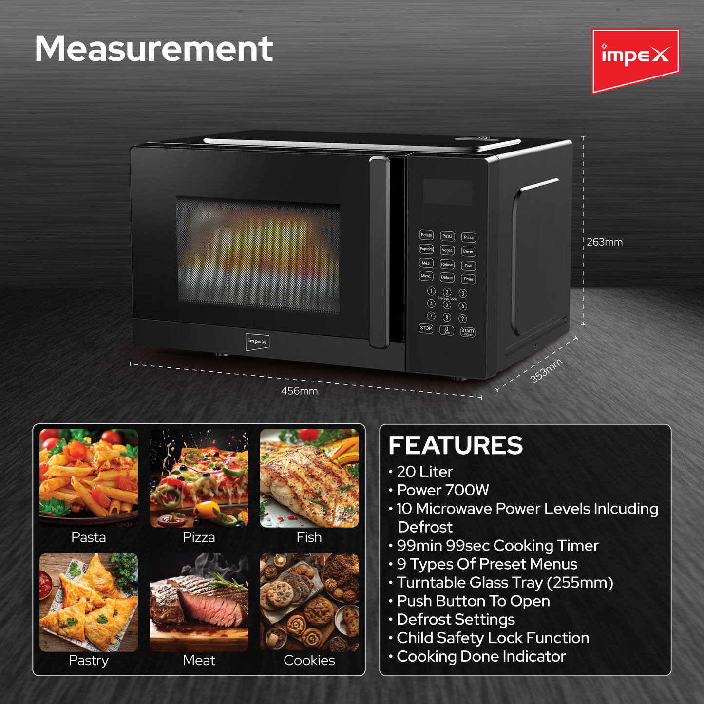 Impex 20Ltr Digital Microwave Oven 700W (MO8101DB) فرن المايكرويف