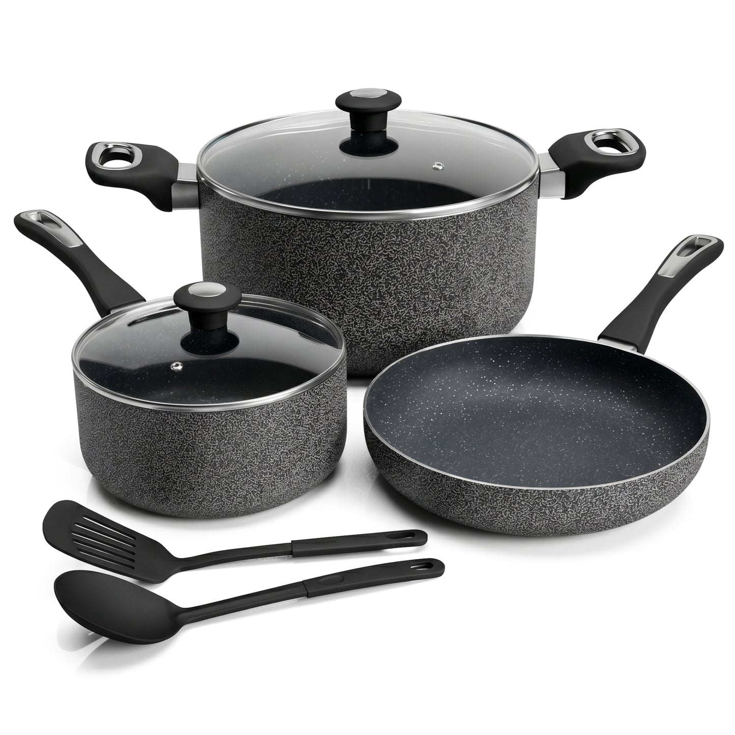 Impex Royal Nonstick Granite Cookware 7Pcs Set NCB7104 أواني طهي جرانيت رويال غير لاصقة من إيمبكس، طقم 7 قطع NCB7104