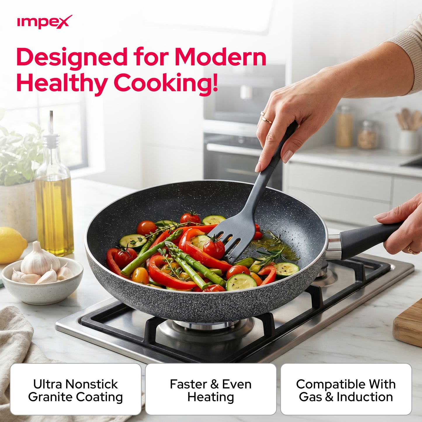 Impex Royal Nonstick Granite Cookware 7Pcs Set NCB7104 أواني طهي جرانيت رويال غير لاصقة من إيمبكس، طقم 7 قطع NCB7104