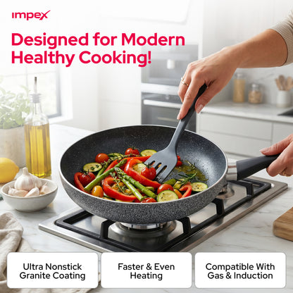 Impex Royal Nonstick Granite Cookware 7Pcs Set NCB7104 أواني طهي جرانيت رويال غير لاصقة من إيمبكس، طقم 7 قطع NCB7104