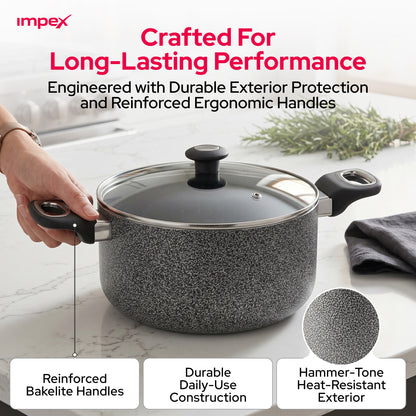 Impex Royal Nonstick Granite Cookware 7Pcs Set NCB7104 أواني طهي جرانيت رويال غير لاصقة من إيمبكس، طقم 7 قطع NCB7104