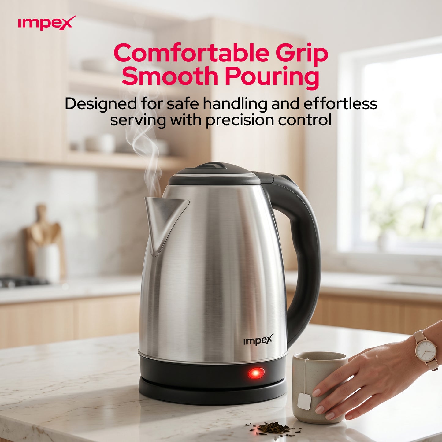 Impex Electric Kettle 1.8 ltr SS Steamer 1803 غلاية كهربائية